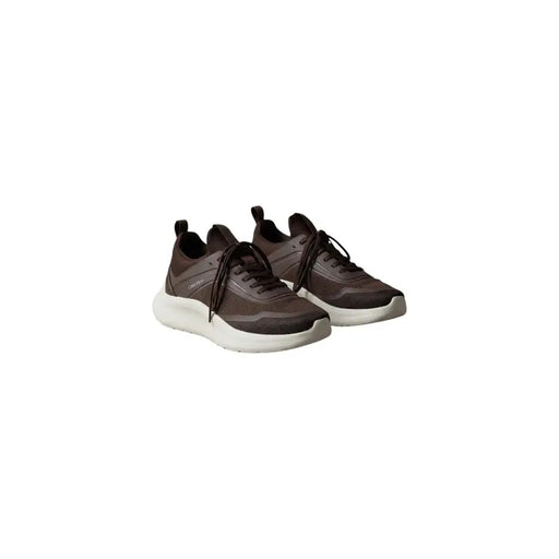 Calvin Klein Braune Herren-Schnürsneaker aus 100 % Polyester mit dunkelbraunem Mesh-Obermaterial aus Kunstleder und weißer Gummisohle