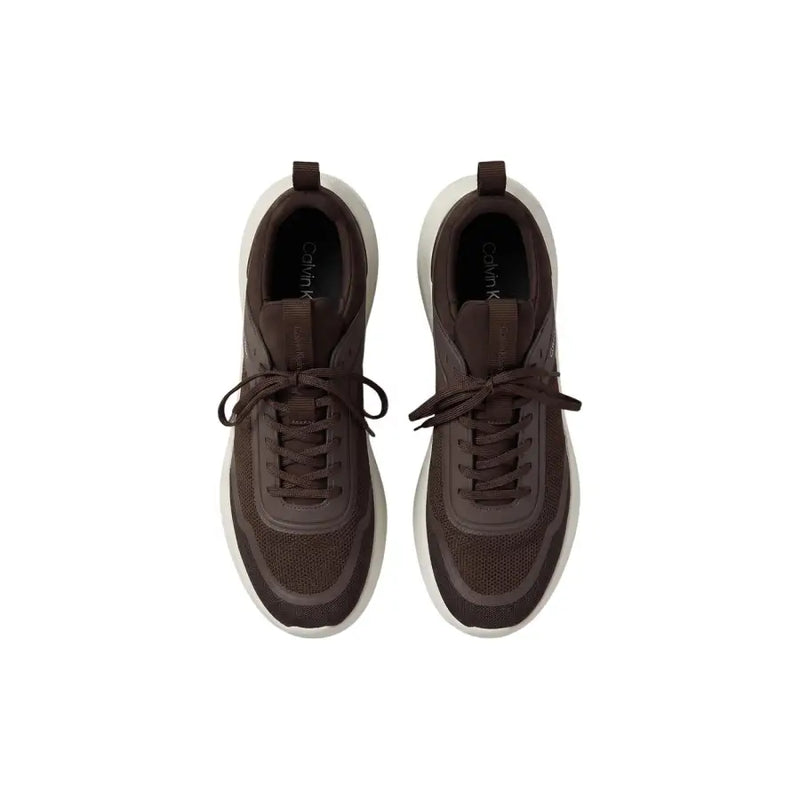 Braune Calvin Klein Herren-Sneaker mit Schnürung, Obermaterial aus Mesh und weißer Gummisohle aus 100 % Polyester