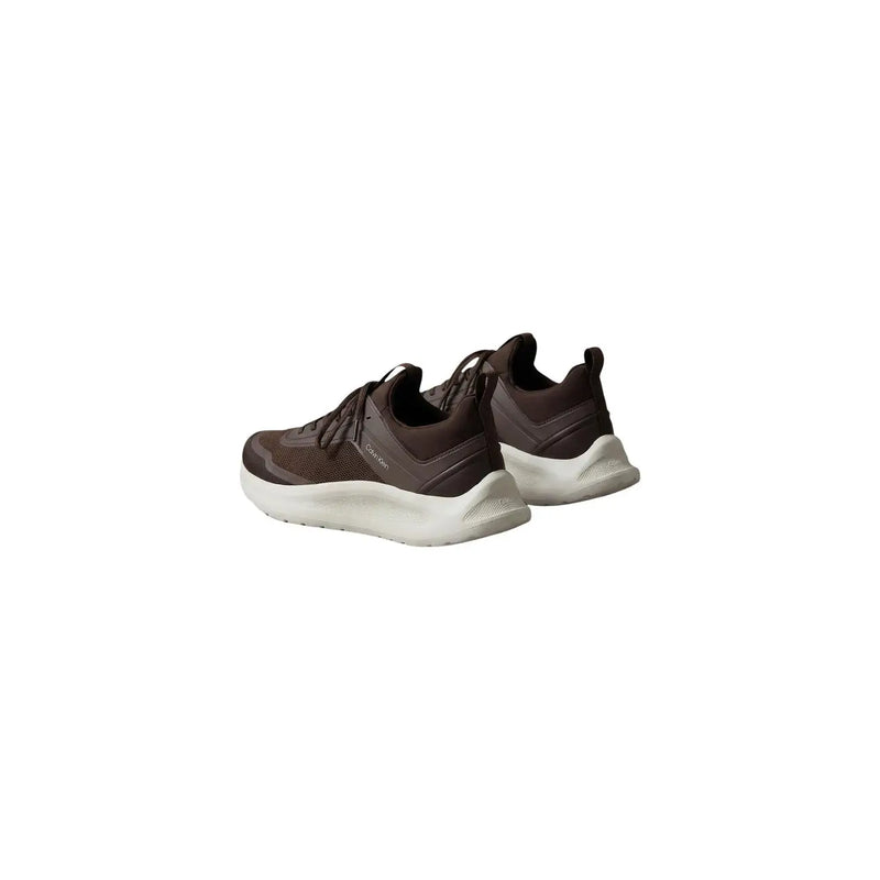 Brown skechers athletic sneakers with white rubber sole and mesh upper for men polyester 100 lace up design