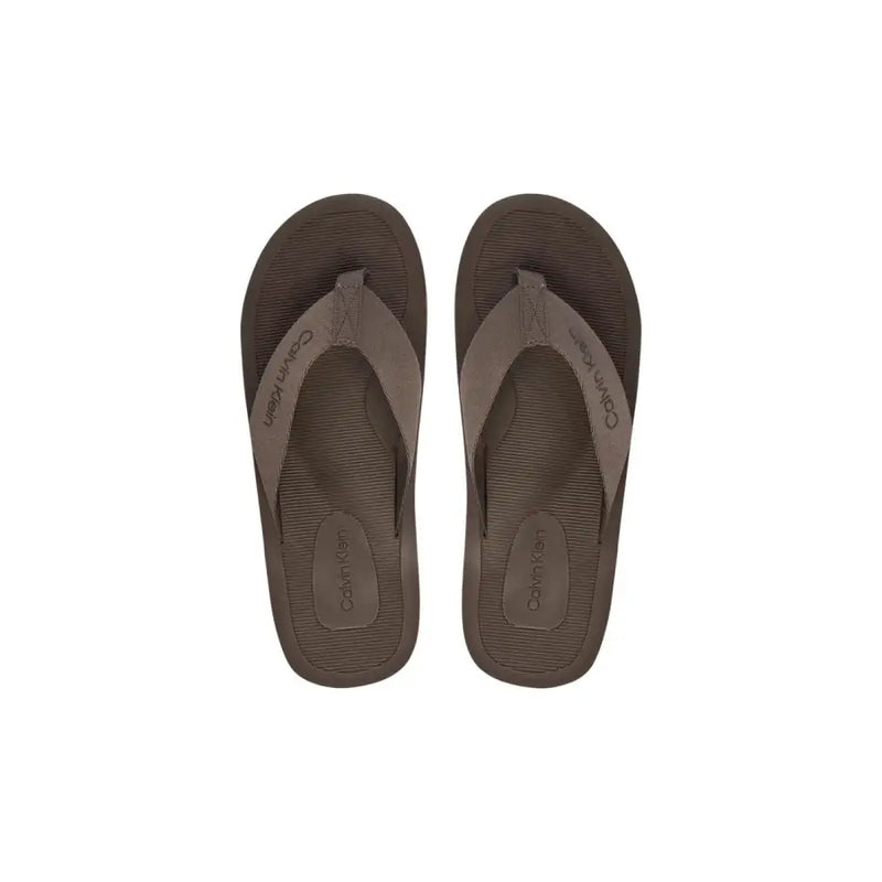 Calvin Klein Braune Herren-Flip-Flops aus Polyester mit strukturierter Sohle und passendem Riemen für die Freizeit.