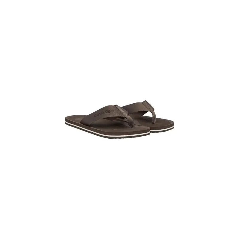 Calvin Klein Braune Herren-Flip-Flops aus Polyester mit strukturiertem Riemen und weißem Besatz an der Sohle