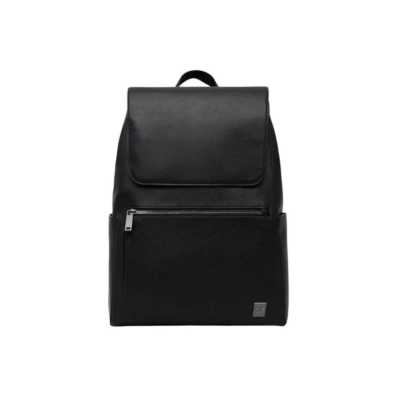Calvin Klein Herren-Rucksack aus schwarzem Leder mit Emblemklappe, Vordertasche mit Reißverschluss und top Griff aus Polyurethan