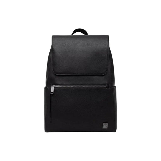 Calvin Klein Herren-Rucksack aus schwarzem Leder mit Emblemklappe, Vordertasche mit Reißverschluss und top Griff aus Polyurethan