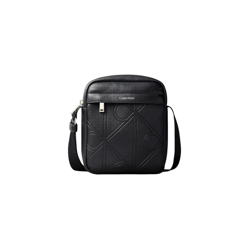 Schwarz Calvin Klein Herren-Umhängetasche mit Emblem, geprägtem Logo und strukturierter Lederoberfläche, 16 x 20 cm (B x H)