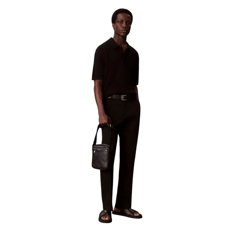 Calvin Klein Reportertasche mit Emblem für Herren aus schwarzem Leder mit gestepptem Rautenmuster und silberfarbenen Beschlägen
