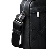 Calvin Klein Herren-Reportertasche mit Emblem aus schwarzem Leder mit geprägtem geometrischem Muster und silberfarbenen Beschlägen