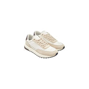 Beige und weiße Wildleder-Sneaker von Calvin Klein für Herren mit klassischem sportlichem Design und braunen Schnürschuhen