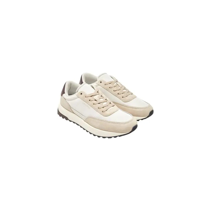 Beige und weiße Wildleder-Sneaker von Calvin Klein für Herren mit klassischem sportlichem Design und braunen Schnürschuhen