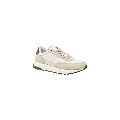 Calvin Klein Herren-Sneaker aus beigefarbenem und weißem Wildleder mit klobiger Sohle und braunen Schnürschuhen