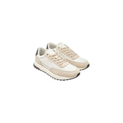 Beige and white suede calvin klein men leather sneakers with classic athletic design and brown lace up shoes