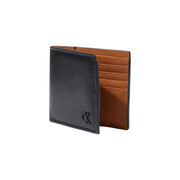 Calvin Klein Schwarze Herren-Ledergeldbörse mit hellbraunem Innenfutter und dezentem, geprägtem CK-Logo auf der Vorderseite, 11 x 9,5 cm