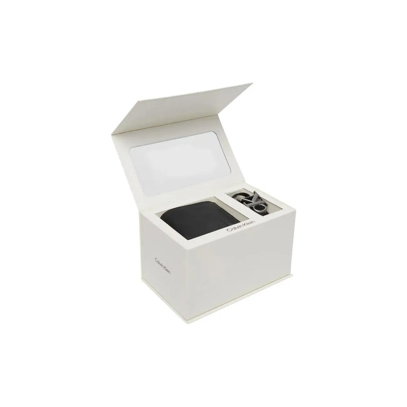Calvin Klein Herren-Ledergeldbörse und passender schwarzer Gürtel im Set in einer eleganten weißen Box (11 x 9 cm)