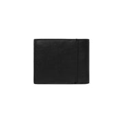 Calvin Klein Schwarze Herren-Ledergeldbörse, 11 x 9 cm, mit präzisen Nähten und minimalistischem Design aus schwarzem Leder.
