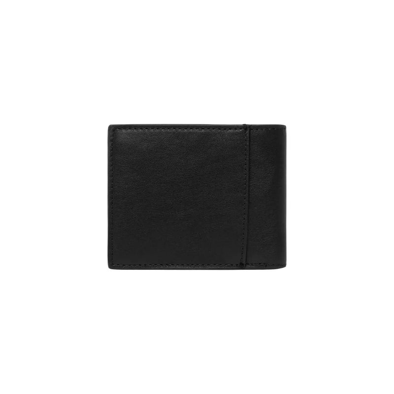 Calvin Klein Schwarze Herren-Ledergeldbörse, 11 x 9 cm, mit präzisen Nähten und minimalistischem Design aus schwarzem Leder.