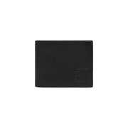 Schwarze Calvin Klein Herren-Ledergeldbörse, 11 x 9 cm, mit dezentem, geprägtem Logo auf der Vorderseite.