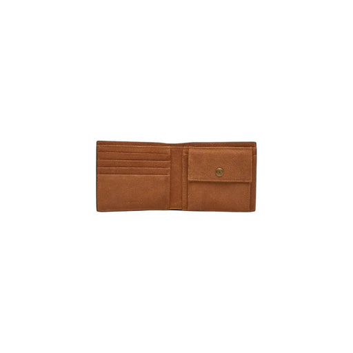 Calvin Klein Herren-Ledergeldbörse, schwarz, 11 x 9 x 2 cm, mit hellbraunem Leder, mehreren Kartenfächern und goldfarbenem Knopffach