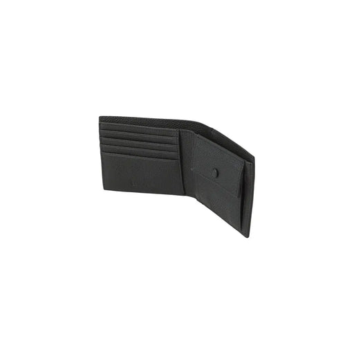 Calvin Klein men wallet black leather bifold with textured surface and multiple card slots for organized storage