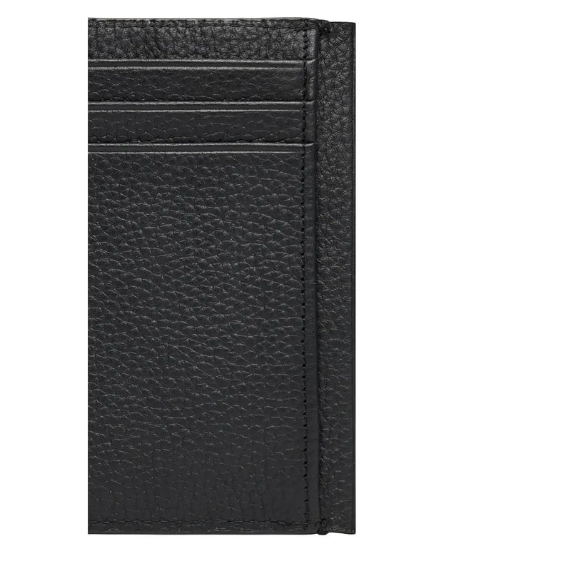 Calvin Klein men wallet black textured leather cardholder with precise stitching along the edges