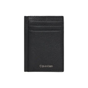 Calvin Klein men wallet black textured leather cardholder with stitched edges and multiple card slots
