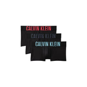 Schwarze Calvin Klein Herren-Baumwoll-Trunks mit niedrigem Bund, 3er-Pack, mit auffälligen, farbenfrohen Logostreifen in Rot, Grau und Hellblau