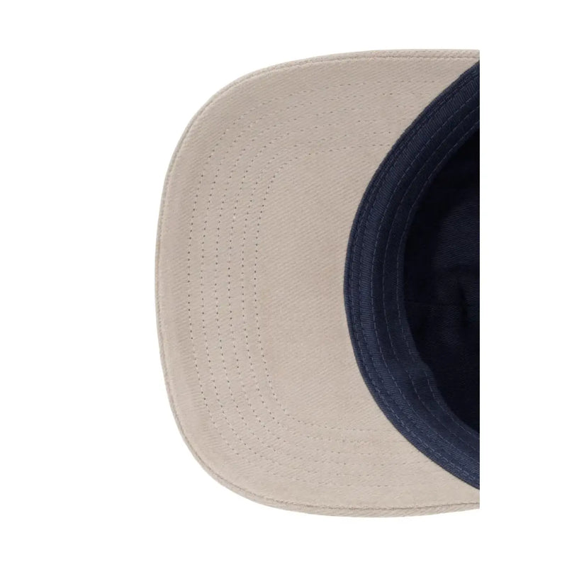 Beige und marineblaue Baumwoll-Snapback-Cap mit gebogenem Schirm von Calvin Klein Herren-Kollektion aus verschiedenen Materialien und Farbblöcken