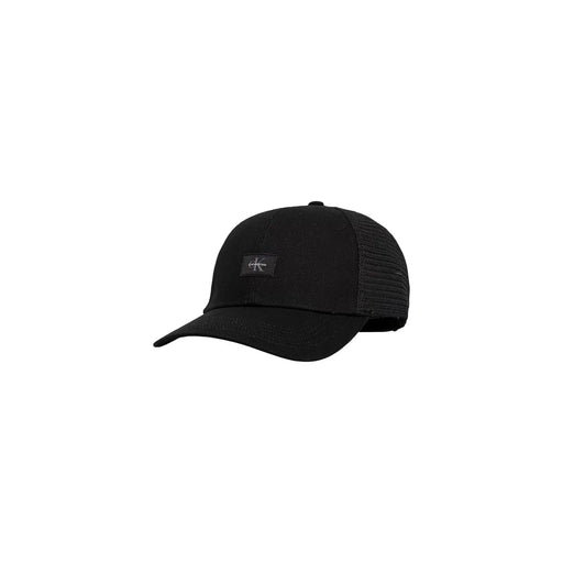 Schwarz Calvin Klein Monologo Trucker-Cap für Herren mit Mesh-Einsatz hinten und kleinem, gesticktem Logo-Patch aus Baumwolle