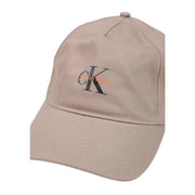 Calvin Klein Beigefarbene Baseballkappe aus Baumwolle mit Monologo-Print für Herren, gesticktem schwarzem und orangefarbenem CK-Logo und Markennamen