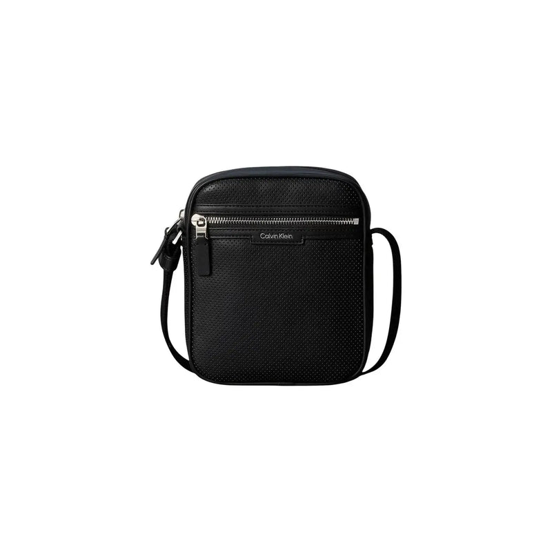 Calvin Klein Schwarze, perforierte Herren-Umhängetasche aus strukturiertem Leder mit silbernem Reißverschluss, Größe B 6 H 21 L 6