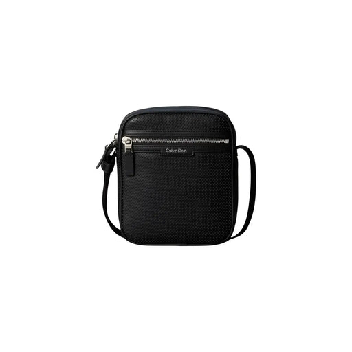 Calvin Klein Schwarze, perforierte Herren-Umhängetasche aus strukturiertem Leder mit silbernem Reißverschluss, Größe B 6 H 21 L 6