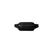 Calvin Klein Schwarze, perforierte Herren-Bauchtasche aus strukturiertem Leder mit silbernem Reißverschluss aus Polyurethan
