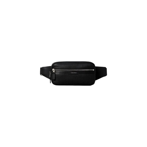 Calvin Klein Schwarze, perforierte Herren-Bauchtasche aus strukturiertem Leder mit silbernem Reißverschluss aus Polyurethan