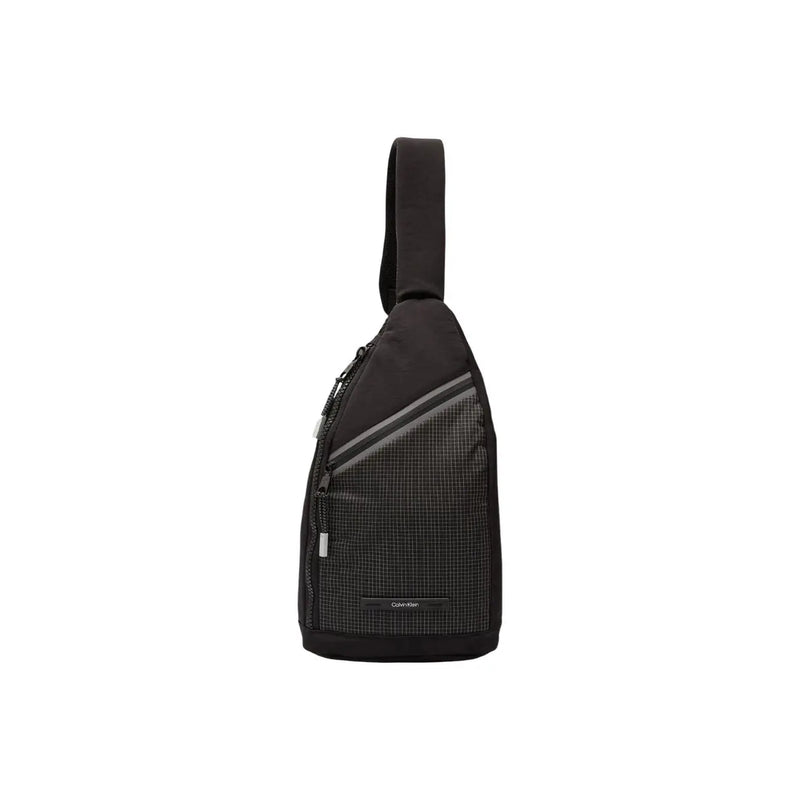 Calvin Klein Schwarze Herren-Schultertasche aus Polyamid mit dezentem Karomuster und grauen Akzentstreifen, 20 x 36 x 5 cm