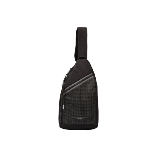 Calvin Klein Schwarze Herren-Schultertasche aus Polyamid mit dezentem Karomuster und grauen Akzentstreifen, 20 x 36 x 5 cm
