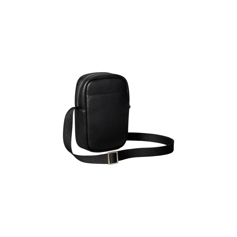 Calvin Klein Schwarze Herren-Schultertasche aus Polyurethan mit strukturiertem Leder-Crossbody-Design, silberne Schnalle, verstellbarer Riemen