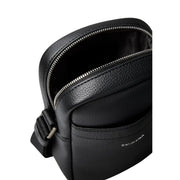 Calvin Klein Schwarze Herren-Schultertasche aus genarbtem Polyurethanleder mit silberfarbenem Reißverschluss und verstellbarem Schultergurt
