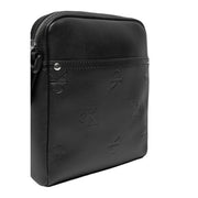 Schwarzes Leder Calvin Klein Herren-Schultertasche mit geprägten CK-Logos aus Polyurethan, Maße: B 18 x H 21 cm