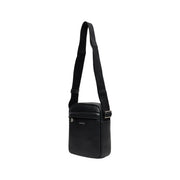 Calvin Klein Schwarze Herren-Schultertasche aus Leder mit Reißverschlusstaschen und silberfarbenen Beschlägen, Maße: 18 x 23 x 7 cm