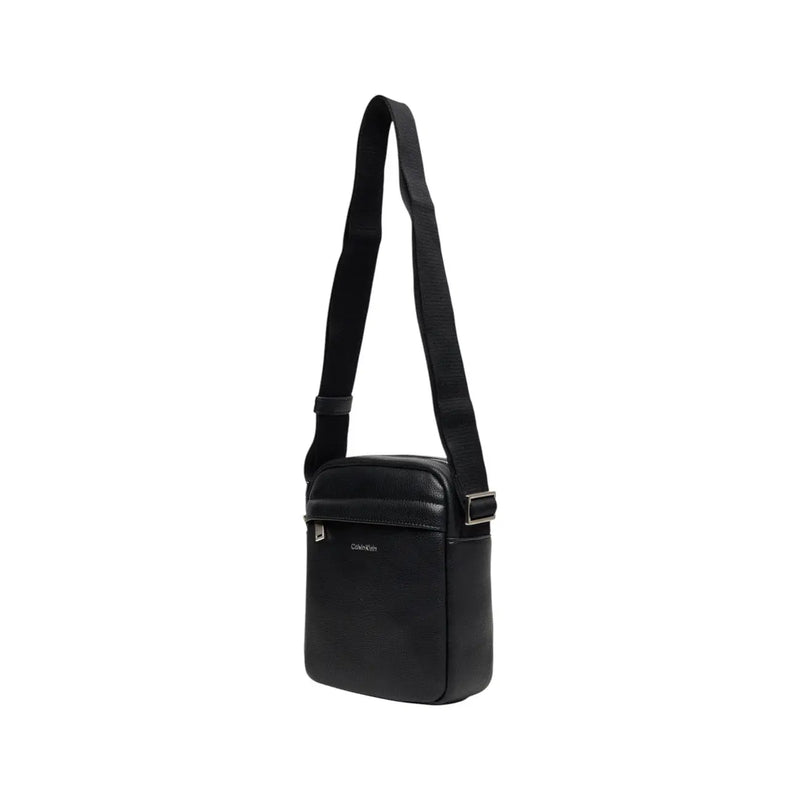 Calvin Klein Schwarze Herren-Schultertasche aus Leder mit Reißverschlusstaschen und silberfarbenen Beschlägen, Maße: 18 x 23 x 7 cm