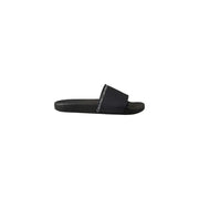 Schwarze Calvin Klein Herren-Slipper aus Polyurethan, elegantes, minimalistisches Design und weißes Logo am Riemen