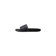 Schwarze Calvin Klein Herren-Slipper mit elegantem, minimalistischem Design, offene Zehenpartie, Polyurethan-Sandalen mit weißem Logo
