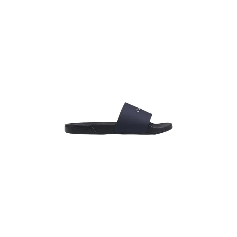 Calvin Klein Herren-Slipper, schwarz, aus Polyurethan, dunkelblau, zum Hineinschlüpfen, minimalistisches Design, weißes Logo am Riemen