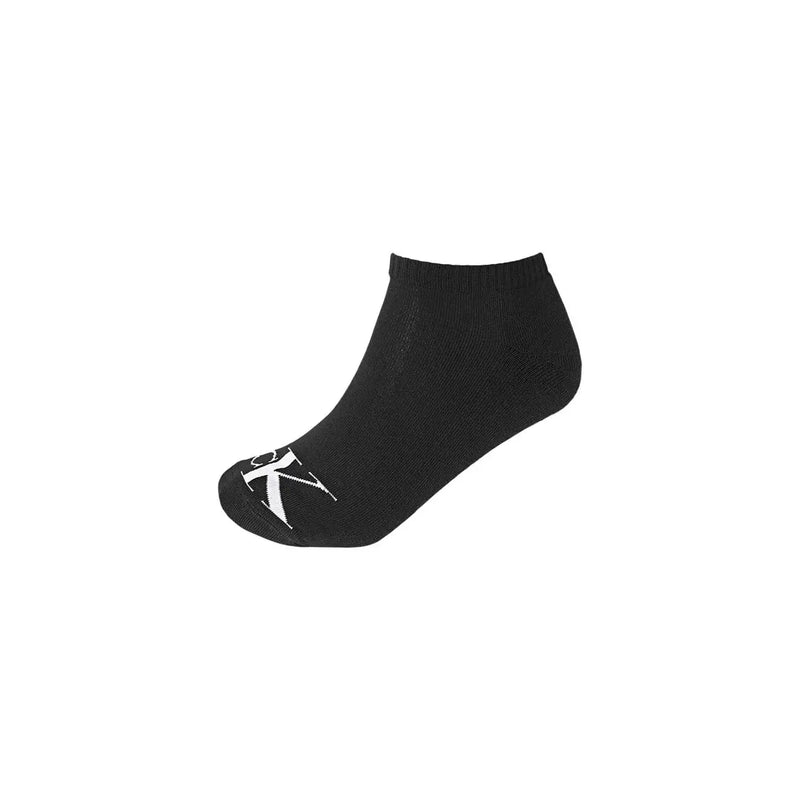 Schwarze Baumwoll-Knöchelsocken mit weißem CK-Logo an der Spitze von Calvin Klein, Herrensocken, schwarze Baumwolle, Monogramm, 2er-Pack