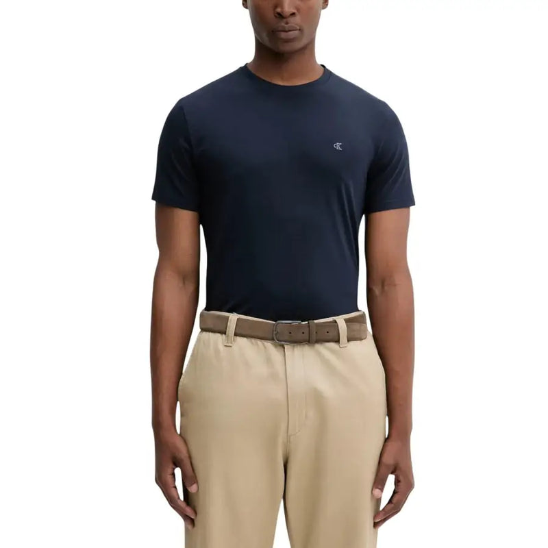 Marineblau Calvin Klein Herren Kurzarm-Baumwollhemd t-shirt mit kleinem, gesticktem Logo auf der linken Brust