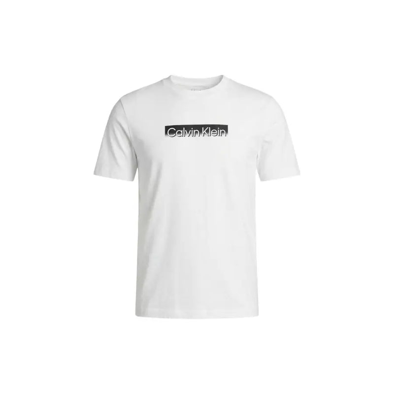 Calvin Klein Männer t-shirt Aus weißem Baumwollstoff mit schwarzem rechteckigem Logo auf der Brust für lässige Kleidung