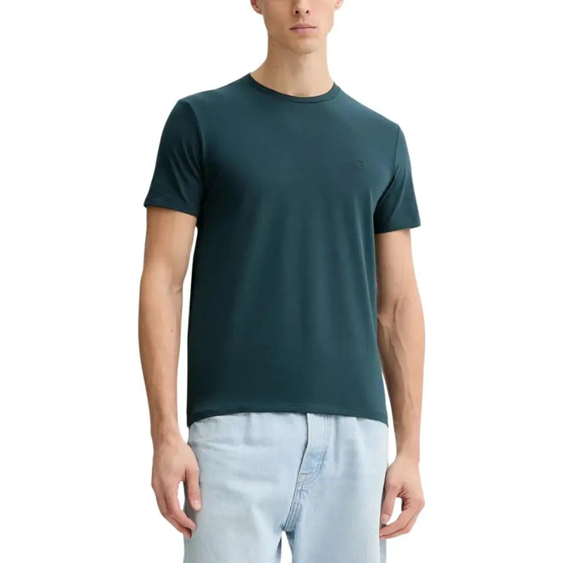 Dunkelgrüner Baumwollpullover mit Rundhalsausschnitt t-shirt mit dezentem, gesticktem Logo auf der linken Brustseite von Calvin Klein Herrenkollektion