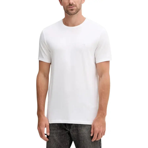 Calvin Klein Herren t-shirt Weißer Baumwollstoff mit Rundhalsausschnitt, ideal für Freizeitkleidung