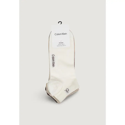 Calvin Klein Herren-Sneakersocken in Off-White mit schwarzem Besatz und Logo für bequemen Alltagsgebrauch