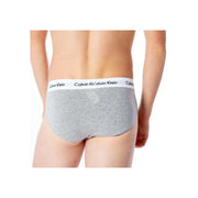 Gray heather Calvin Klein men underwear briefs with white waistband featuring black Calvin Klein logo text