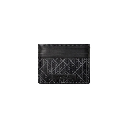 Black Calvin Klein men wallet card holder with subtle geometric pattern and stitched edges