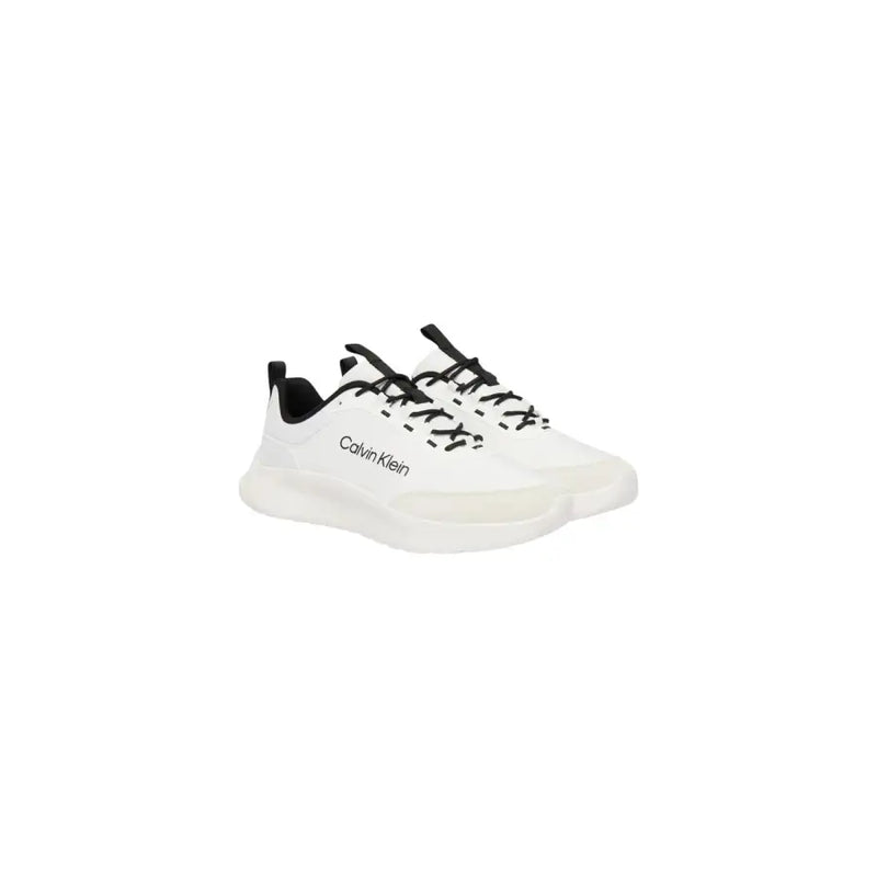 Calvin Klein Weiße Herren-Sneaker aus Polyester mit Schnürung, schwarzen Schnürsenkeln und Akzenten, Vorderansicht